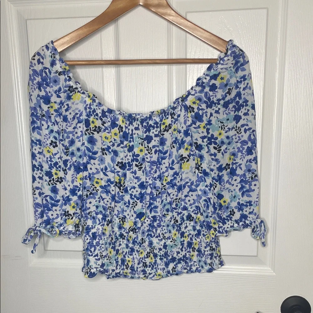 BCX Floral Off-Shoulder Blouse - Blue and Yellow